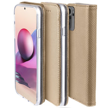 Carica l&#39;immagine nel visualizzatore di Gallery, Moozy Case Flip Cover for Xiaomi Redmi Note 10 and Redmi Note 10S, Gold - Smart Magnetic Flip Case Flip Folio Wallet Case
