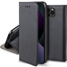 Carica l&#39;immagine nel visualizzatore di Gallery, Moozy Case Flip Cover for iPhone 13 Pro Max, Black - Smart Magnetic Flip Case Flip Folio Wallet Case with Card Holder and Stand, Credit Card Slots
