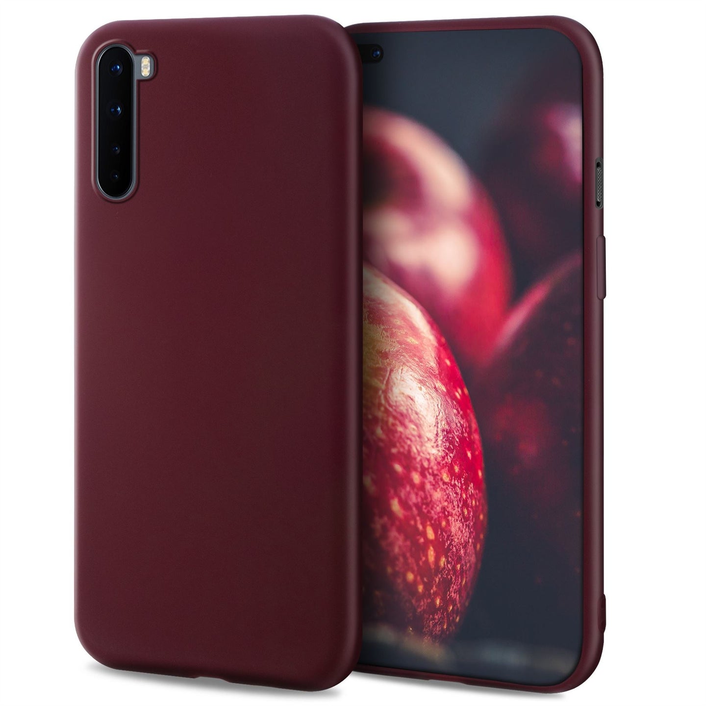 Moozy Minimalist Series Silicone Case for OnePlus Nord, Wine Red - Matte Finish Slim Soft TPU Cover