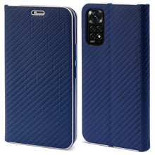 Afbeelding in Gallery-weergave laden, Moozy Wallet Case for Xiaomi Redmi Note 11 / 11S, Dark Blue Carbon - Flip Case with Metallic Border Design Magnetic Closure Flip Cover with Card Holder and Kickstand Function
