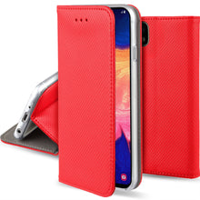 Cargar imagen en el visor de la galería, Moozy Case Flip Cover for Samsung A10, Red - Smart Magnetic Flip Case with Card Holder and Stand
