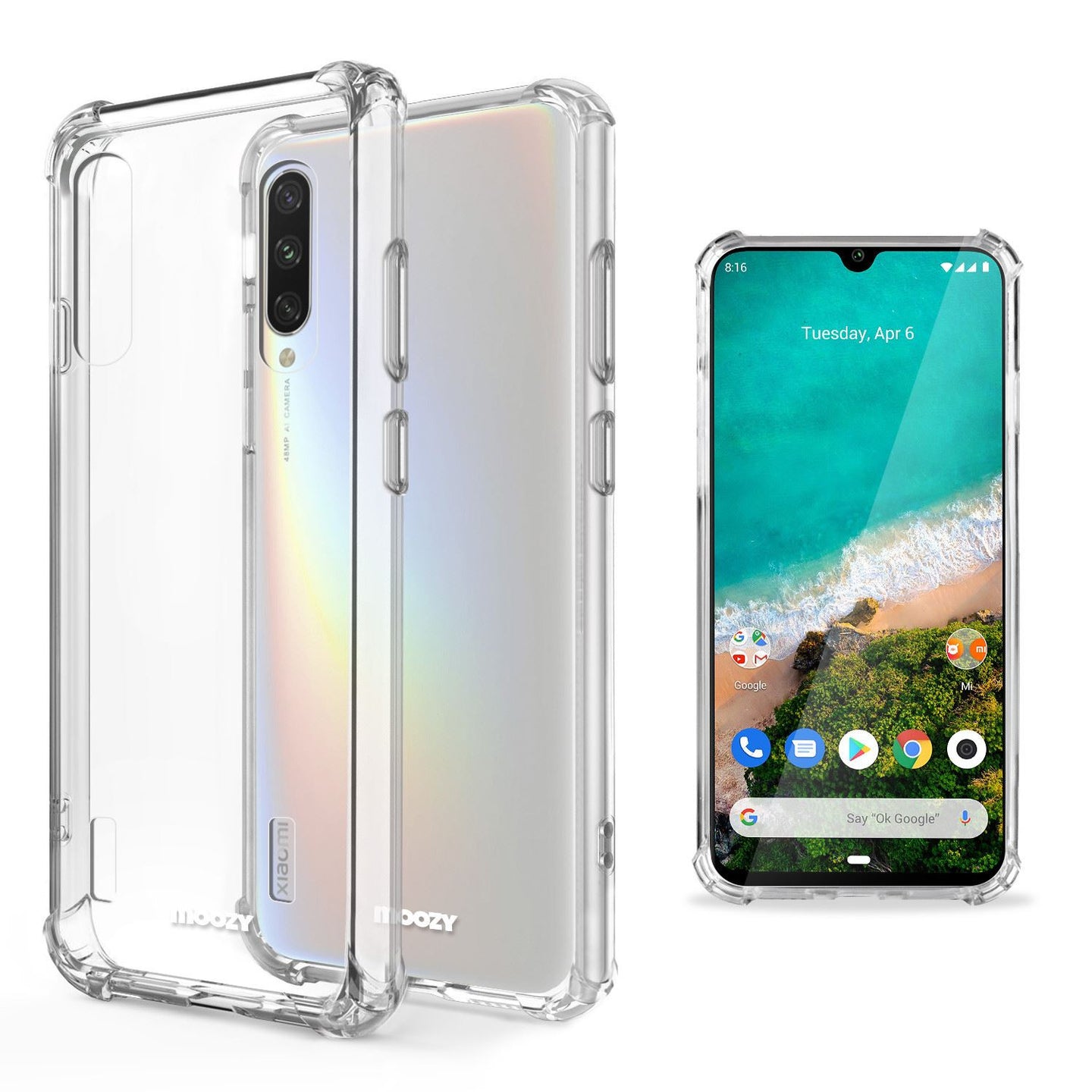 Moozy Shock Proof Silicone Case for Xiaomi Mi A3 - Transparent Crystal Clear Phone Case Soft TPU Cover