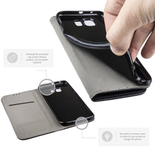 Carica l&#39;immagine nel visualizzatore di Gallery, Moozy Case Flip Cover for Samsung S6, Black - Smart Magnetic Flip Case with Card Holder and Stand
