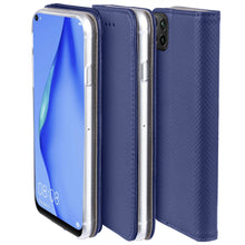 Cargar imagen en el visor de la galería, Moozy Case Flip Cover for Huawei P40 Lite, Dark Blue - Smart Magnetic Flip Case with Card Holder and Stand
