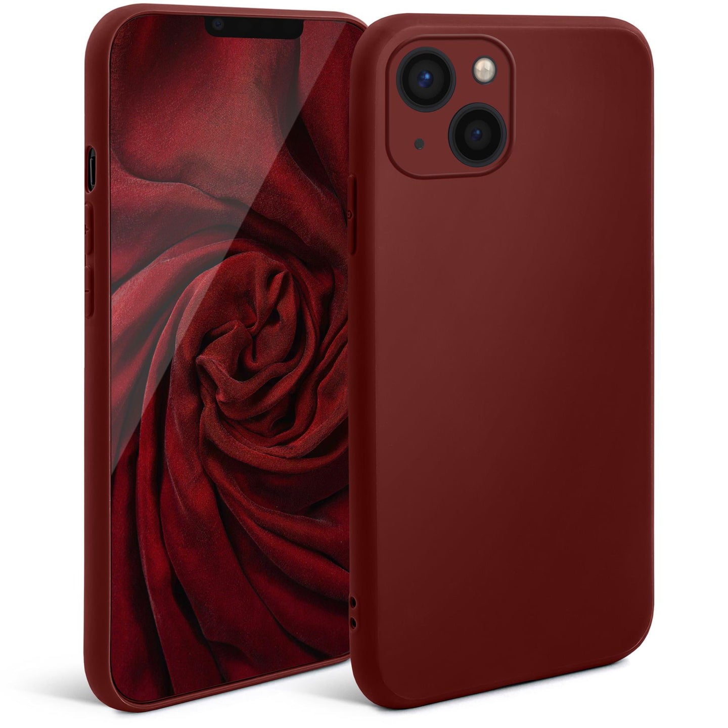Moozy Minimalist Series Silicone Case for iPhone 13 Mini, Wine Red - Matte Finish Lightweight Mobile Phone Case Slim Soft Protective