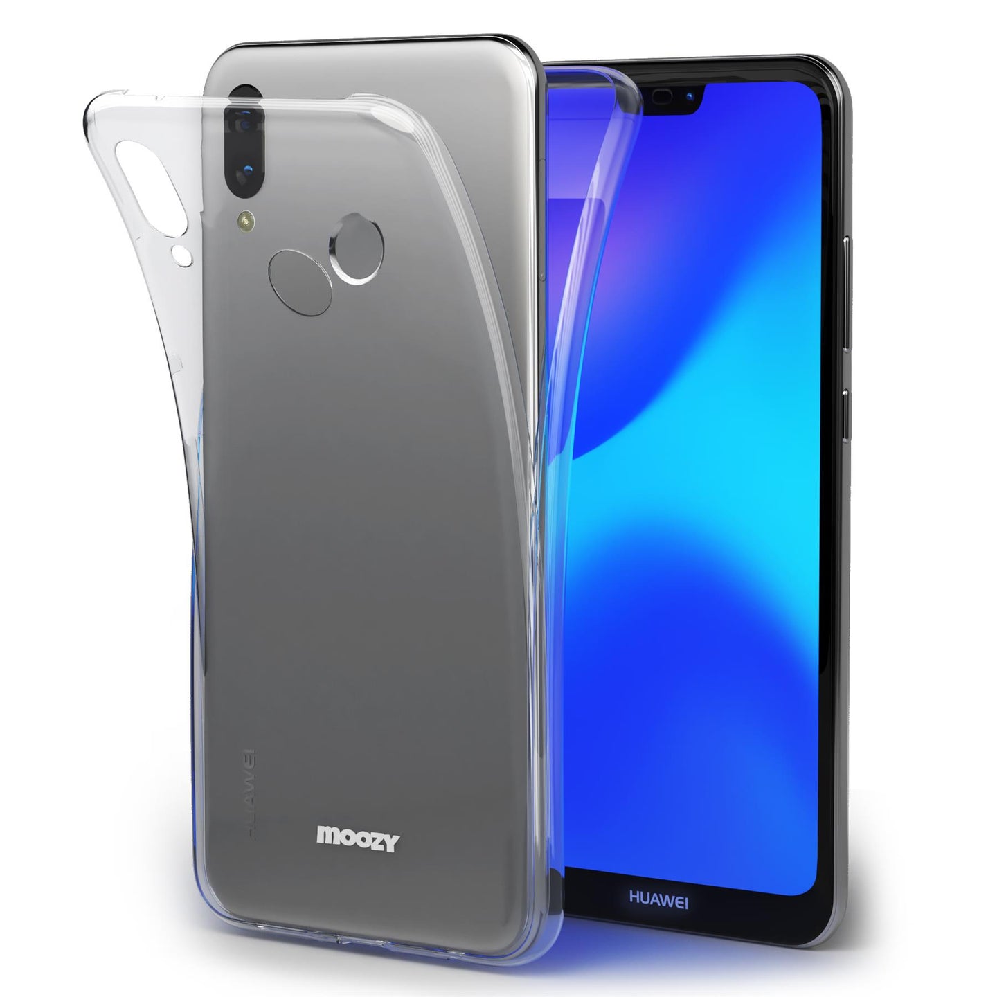 Moozy 360 Degree Case for Huawei P20 Lite - Full body Front and Back Slim Clear Transparent TPU Silicone Gel Cover