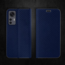 Ladda upp bild till gallerivisning, Moozy Wallet Case for Xiaomi 12 and Xiaomi 12X, Dark Blue Carbon - Flip Case with Metallic Border Design Magnetic Closure Flip Cover with Card Holder and Kickstand Function
