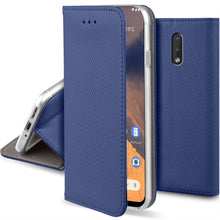 Load image into Gallery viewer, Moozy Case Flip Cover for Nokia 2.3, Dark Blue - Smart Magnetic Flip Case with Card Holder and Stand
