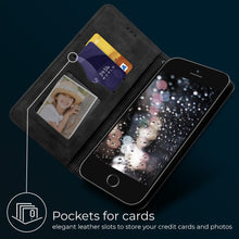 Załaduj obraz do przeglądarki galerii, Moozy Marble Black Flip Case for iPhone SE 2020, iPhone 8, iPhone 7 - Flip Cover Magnetic Flip Folio Retro Wallet Case

