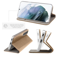 Cargar imagen en el visor de la galería, Moozy Case Flip Cover for Samsung S21 5G, Samsung S21, Gold - Smart Magnetic Flip Case with Card Holder and Stand
