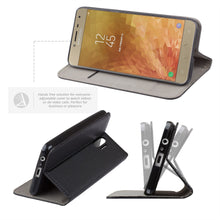 Carica l&#39;immagine nel visualizzatore di Gallery, Moozy Case Flip Cover for Samsung J4, Black - Smart Magnetic Flip Case with Card Holder and Stand
