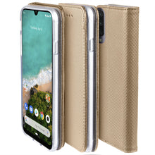 Lade das Bild in den Galerie-Viewer, Moozy Case Flip Cover for Xiaomi Mi A3, Gold - Smart Magnetic Flip Case with Card Holder and Stand
