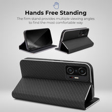 Ladda upp bild till gallerivisning, Moozy Wallet Case for Xiaomi 11T and 11T Pro, Black Carbon - Flip Case with Metallic Border Design Magnetic Closure Flip Cover with Card Holder and Kickstand Function
