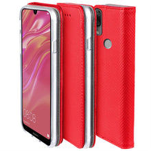 Lade das Bild in den Galerie-Viewer, Moozy Case Flip Cover for Huawei Y7 2019, Huawei Y7 Prime 2019, Red - Smart Magnetic Flip Case with Card Holder and Stand
