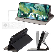 Cargar imagen en el visor de la galería, Moozy Case Flip Cover for Oppo Find X2 Lite, Black - Smart Magnetic Flip Case with Card Holder and Stand
