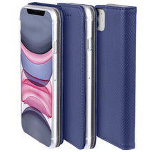 Load image into Gallery viewer, Moozy Case Flip Cover for iPhone 11, Dark Blue - Smart Magnetic Flip Case with Card Holder and Stand
