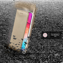 Załaduj obraz do przeglądarki galerii, Moozy Case Flip Cover for Samsung A50, Gold - Smart Magnetic Flip Case with Card Holder and Stand
