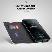 Załaduj obraz do przeglądarki galerii, Moozy Wallet Case for Xiaomi 12 Pro, Black Carbon - Flip Case with Metallic Border Design Magnetic Closure Flip Cover with Card Holder and Kickstand Function
