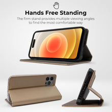 Lade das Bild in den Galerie-Viewer, Moozy Case Flip Cover for iPhone 14 Pro, Gold - Smart Magnetic Flip Case Flip Folio Wallet Case with Card Holder and Stand, Credit Card Slots, Kickstand Function
