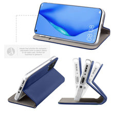 Załaduj obraz do przeglądarki galerii, Moozy Case Flip Cover for Huawei P40 Lite, Dark Blue - Smart Magnetic Flip Case with Card Holder and Stand
