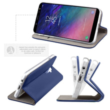 Cargar imagen en el visor de la galería, Moozy Case Flip Cover for Samsung J6 2018, Dark Blue - Smart Magnetic Flip Case with Card Holder and Stand
