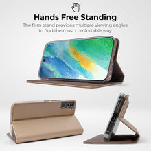 Carica l&#39;immagine nel visualizzatore di Gallery, Moozy Case Flip Cover for Samsung S21 FE, Gold - Smart Magnetic Flip Case Flip Folio Wallet Case with Card Holder and Stand, Credit Card Slots, Kickstand Function
