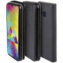 Cargar imagen en el visor de la galería, Moozy Case Flip Cover for Samsung M20, Black - Smart Magnetic Flip Case with Card Holder and Stand
