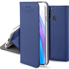 Cargar imagen en el visor de la galería, Moozy Case Flip Cover for Xiaomi Redmi Note 8T, Dark Blue - Smart Magnetic Flip Case with Card Holder and Stand
