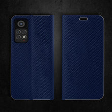Afbeelding in Gallery-weergave laden, Moozy Wallet Case for Xiaomi Redmi Note 11 Pro 5G and 4G, Dark Blue Carbon - Flip Case with Metallic Border Design Magnetic Closure Flip Cover with Card Holder and Kickstand Function
