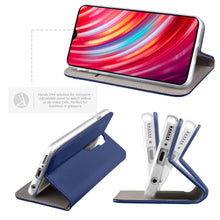 Ladda upp bild till gallerivisning, Moozy Case Flip Cover for Xiaomi Redmi Note 8 Pro, Dark Blue - Smart Magnetic Flip Case with Card Holder and Stand
