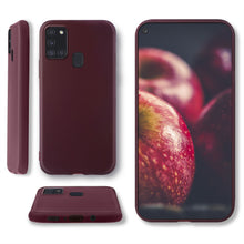 Afbeelding in Gallery-weergave laden, Moozy Minimalist Series Silicone Case for Samsung A21s, Wine Red - Matte Finish Slim Soft TPU Cover
