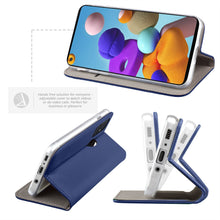 Załaduj obraz do przeglądarki galerii, Moozy Case Flip Cover for Samsung A21s, Dark Blue - Smart Magnetic Flip Case with Card Holder and Stand

