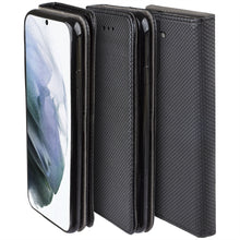 Cargar imagen en el visor de la galería, Moozy Case Flip Cover for Samsung S21 5G, Samsung S21, Black - Smart Magnetic Flip Case with Card Holder and Stand
