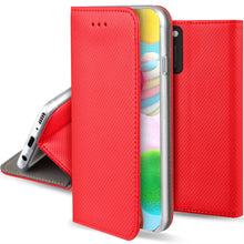 Załaduj obraz do przeglądarki galerii, Moozy Case Flip Cover for Samsung A41, Red - Smart Magnetic Flip Case with Card Holder and Stand
