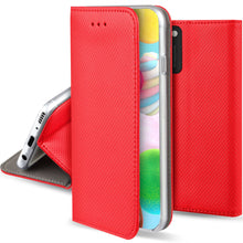 Cargar imagen en el visor de la galería, Moozy Case Flip Cover for Samsung A41, Red - Smart Magnetic Flip Case with Card Holder and Stand
