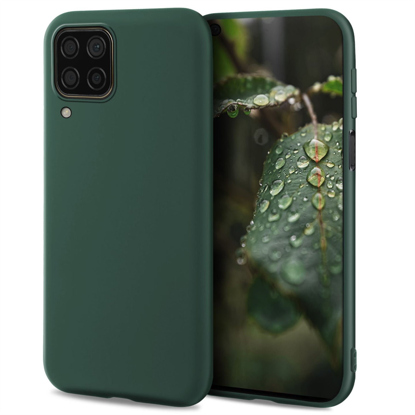 Moozy Lifestyle. Designed for Huawei P40 Lite Case, Dark Green - Liquid Silicone Cover with Matte Finish and Soft Microfiber Lining