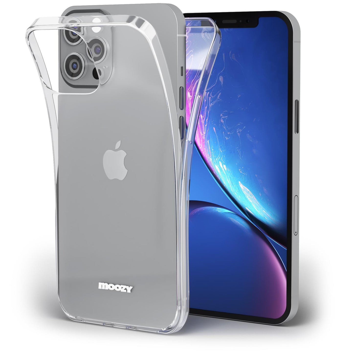 Moozy 360 Degree Case for iPhone 12 Pro Max - Full body Front and Back Slim Clear Transparent TPU Silicone Gel Cover