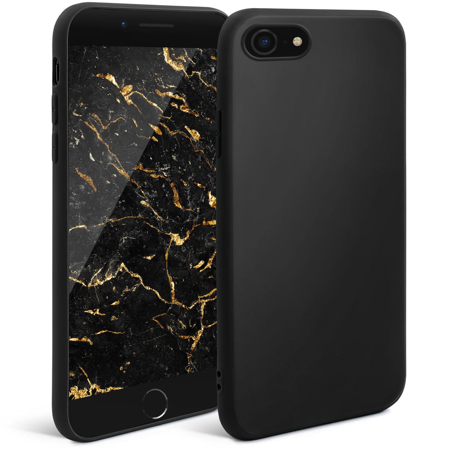 Moozy Minimalist Series Silicone Case for iPhone SE 2020, iPhone 8 and iPhone 7, Black - Matte Finish Slim Soft TPU Cover