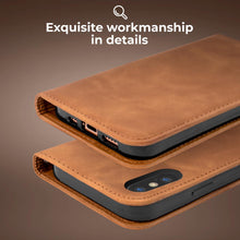 Cargar imagen en el visor de la galería, Moozy Marble Brown Flip Case for iPhone X, iPhone XS - Flip Cover Magnetic Flip Folio Retro Wallet Case with Card Holder and Stand, Credit Card Slots, Kickstand Function
