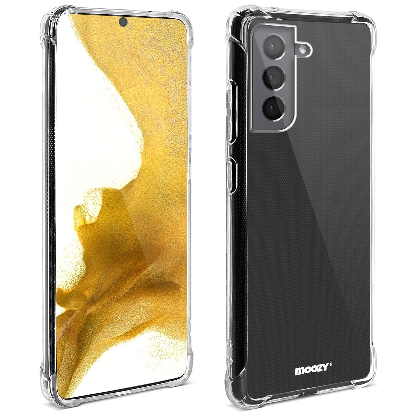 Moozy Shockproof Silicone Case for Samsung S22 - Transparent Case with Shock Absorbing 3D Corners Crystal Clear Protective Phone Case Soft TPU Silicone Cover