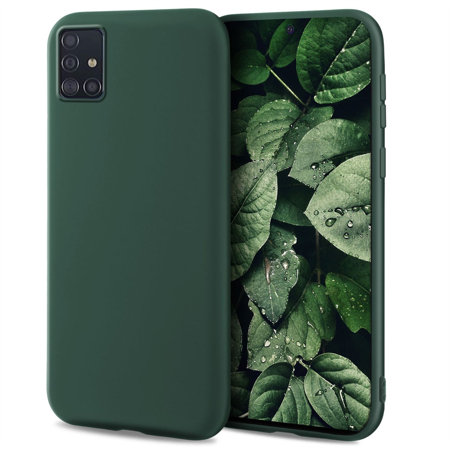 Moozy Minimalist Series Silicone Case for Samsung A51, Midnight Green - Matte Finish Slim Soft TPU Cover