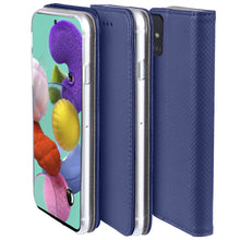 Załaduj obraz do przeglądarki galerii, Moozy Case Flip Cover for Samsung A51, Dark Blue - Smart Magnetic Flip Case with Card Holder and Stand

