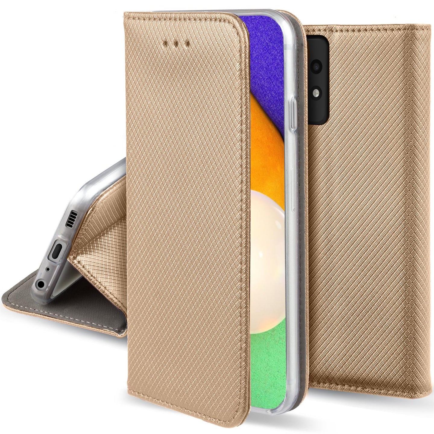 Moozy Case Flip Cover for Samsung A52, Samsung A52 5G, Gold - Smart Magnetic Flip Case Flip Folio Wallet Case