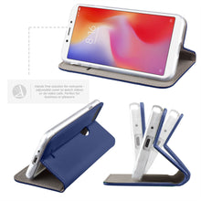 Cargar imagen en el visor de la galería, Moozy Case Flip Cover for Xiaomi Redmi 6, Dark Blue - Smart Magnetic Flip Case with Card Holder and Stand
