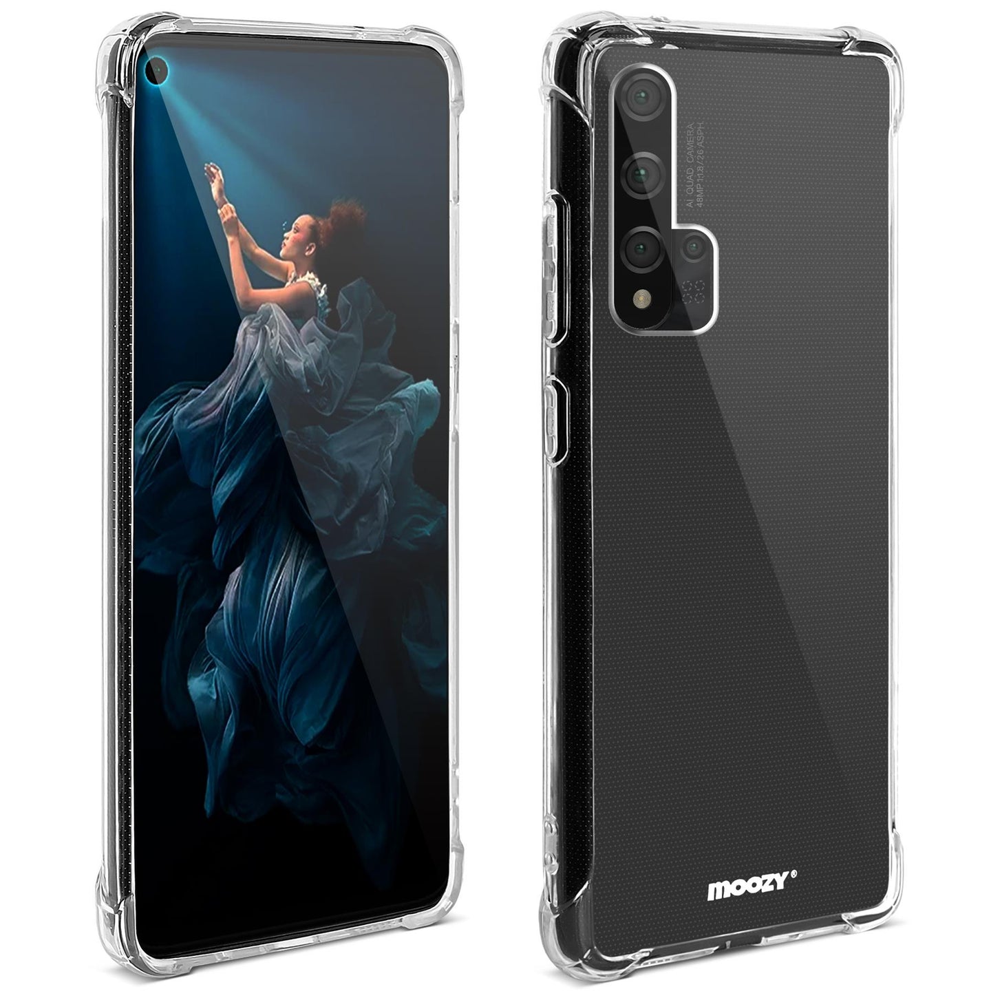 Moozy Shock Proof Silicone Case for Huawei Nova 5T and Honor 20 - Transparent Crystal Clear Phone Case Soft TPU Cover