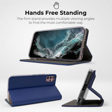Carica l&#39;immagine nel visualizzatore di Gallery, Moozy Case Flip Cover for Samsung S22 Ultra, Dark Blue - Smart Magnetic Flip Case Flip Folio Wallet Case with Card Holder and Stand, Credit Card Slots, Kickstand Function
