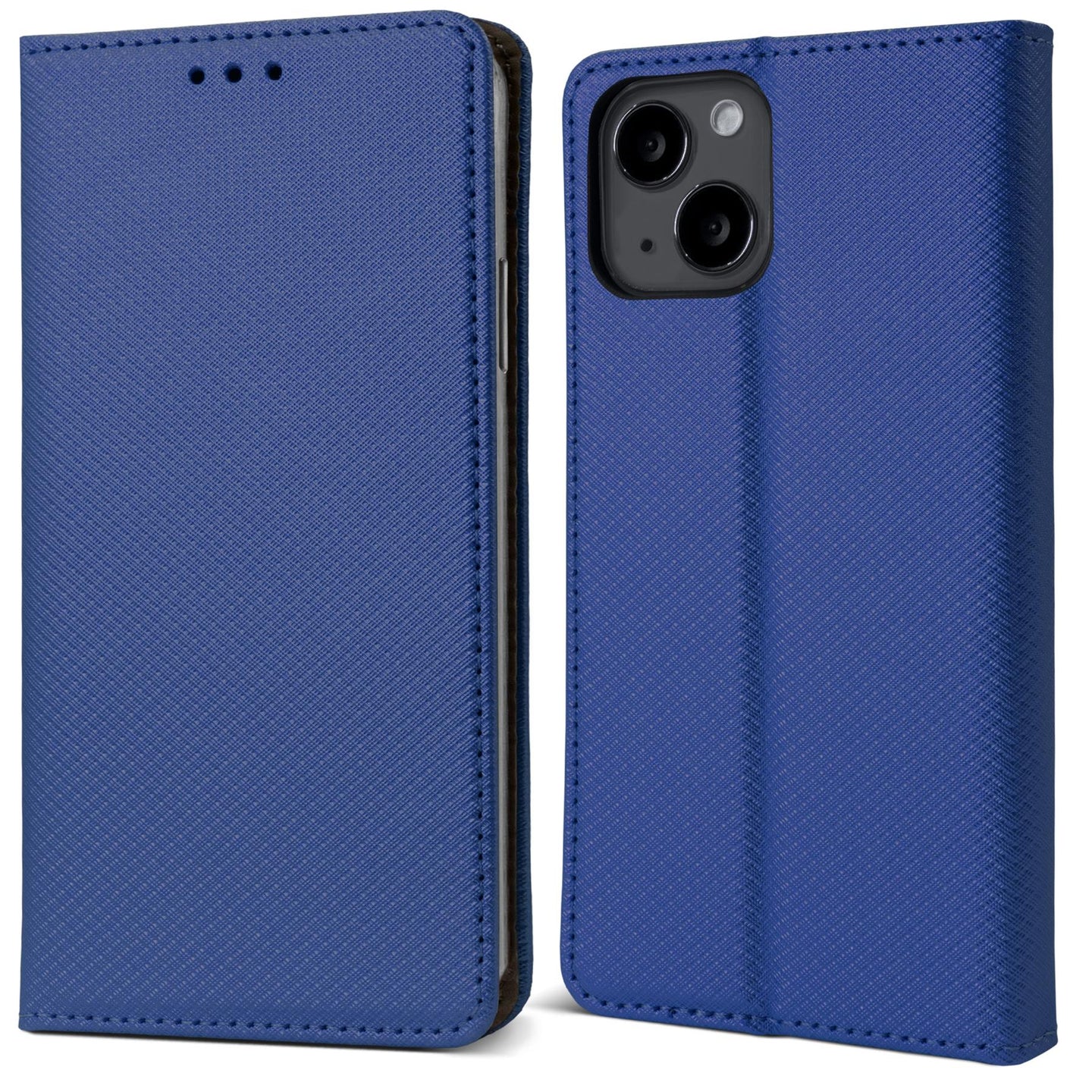 Moozy Case Flip Cover for iPhone 14, Dark Blue - Smart Magnetic Flip Case Flip Folio Wallet Case with Card Holder and Stand, Credit Card Slots, Kickstand Function