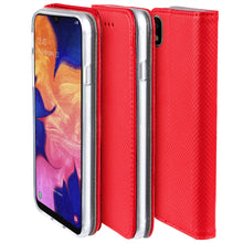 Carica l&#39;immagine nel visualizzatore di Gallery, Moozy Case Flip Cover for Samsung A10, Red - Smart Magnetic Flip Case with Card Holder and Stand
