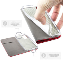 Cargar imagen en el visor de la galería, Moozy Case Flip Cover for iPhone 12 mini, Red - Smart Magnetic Flip Case with Card Holder and Stand
