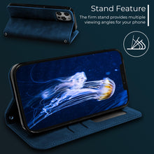 Afbeelding in Gallery-weergave laden, Moozy Marble Blue Flip Case for iPhone 12, iPhone 12 Pro - Flip Cover Magnetic Flip Folio Retro Wallet Case
